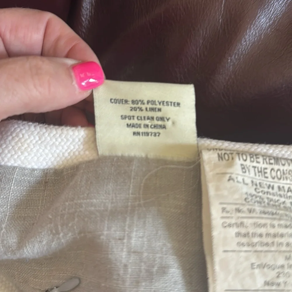 DOMAIN Taupe Ivory Linen Blend Medallion Embroidered Feather Pillow EUC $75
